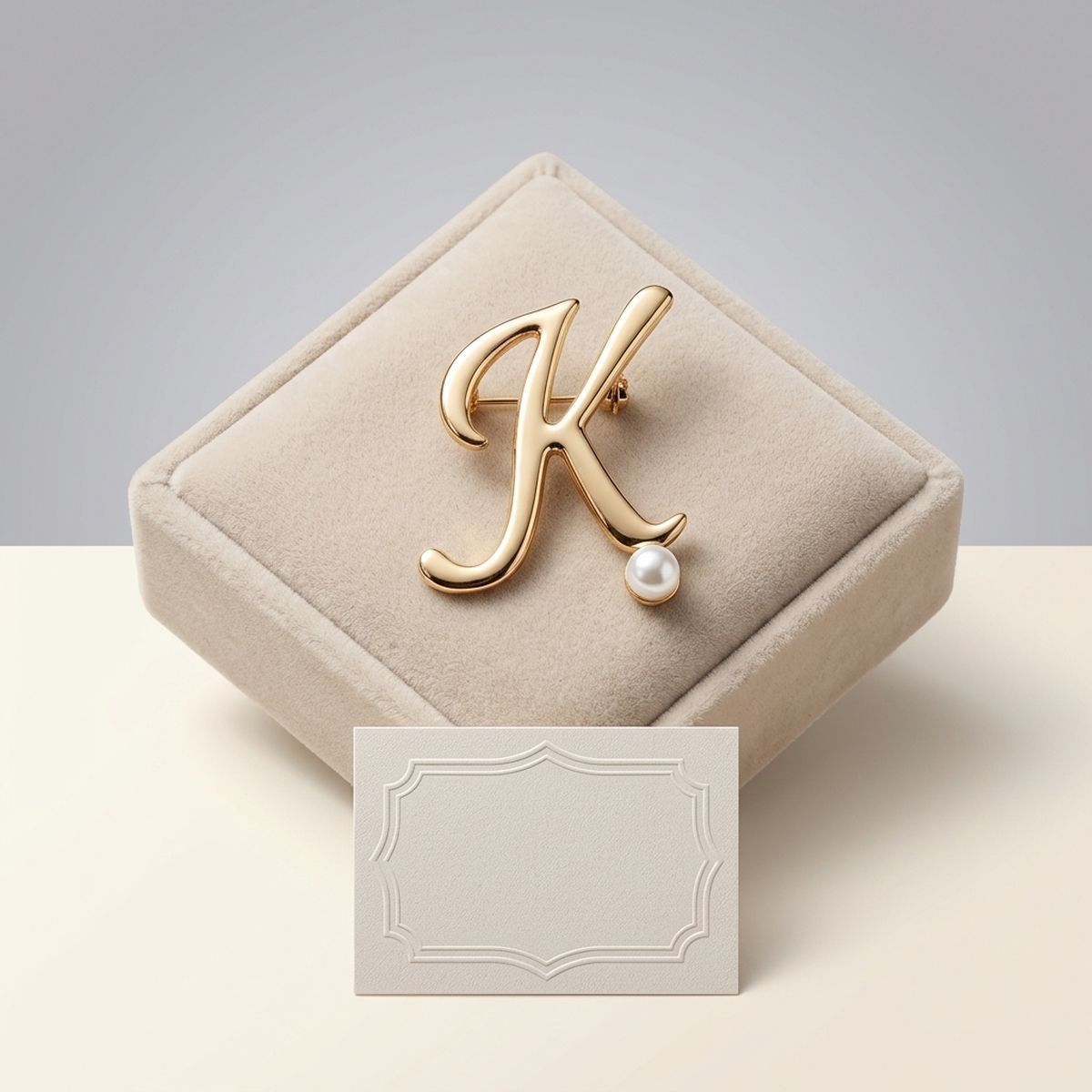 Gold Cursive K Initial Letter Pearl Brooch Pin