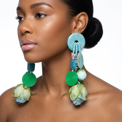 Turquoise Oversized Flower Butterfly Drop Earrings