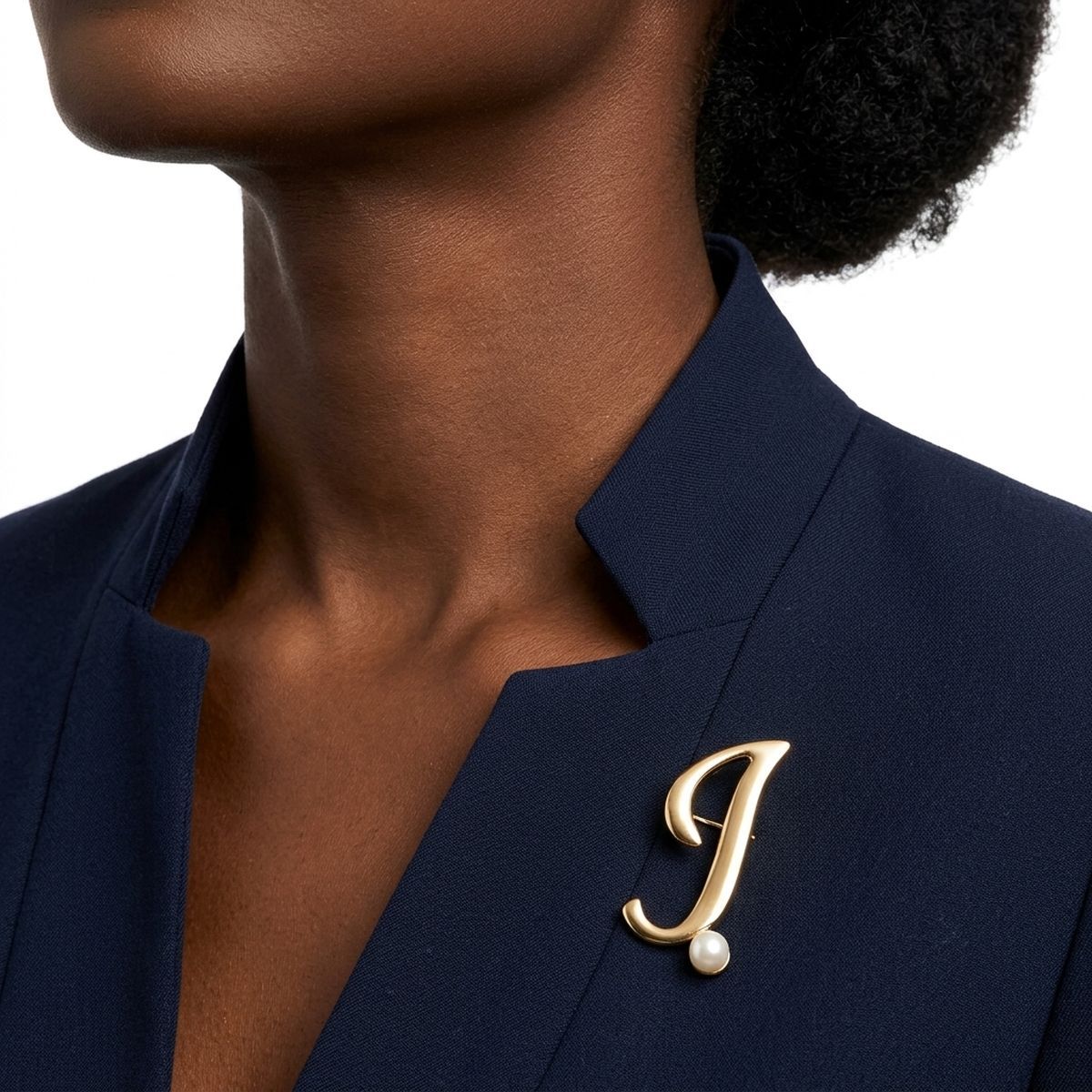 Gold Cursive J Initial Letter Pearl Brooch Pin