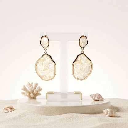 Ivory Pearlescent Organic Teardrop Gold Earrings
