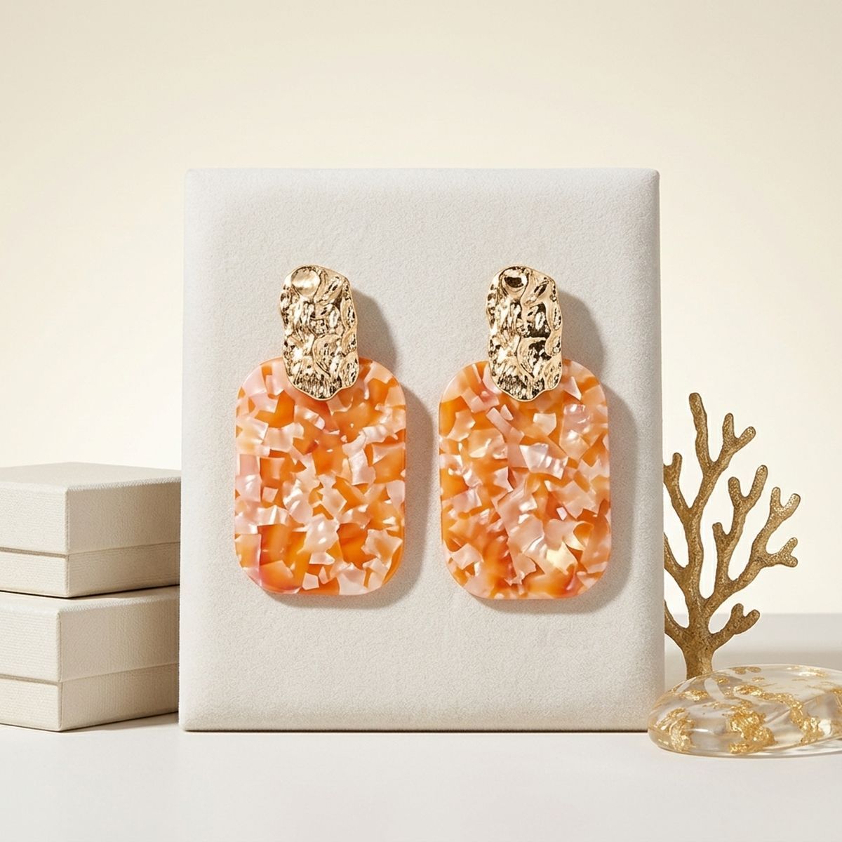 Drop Oversized Orange Pearlescent Opulent Earrings