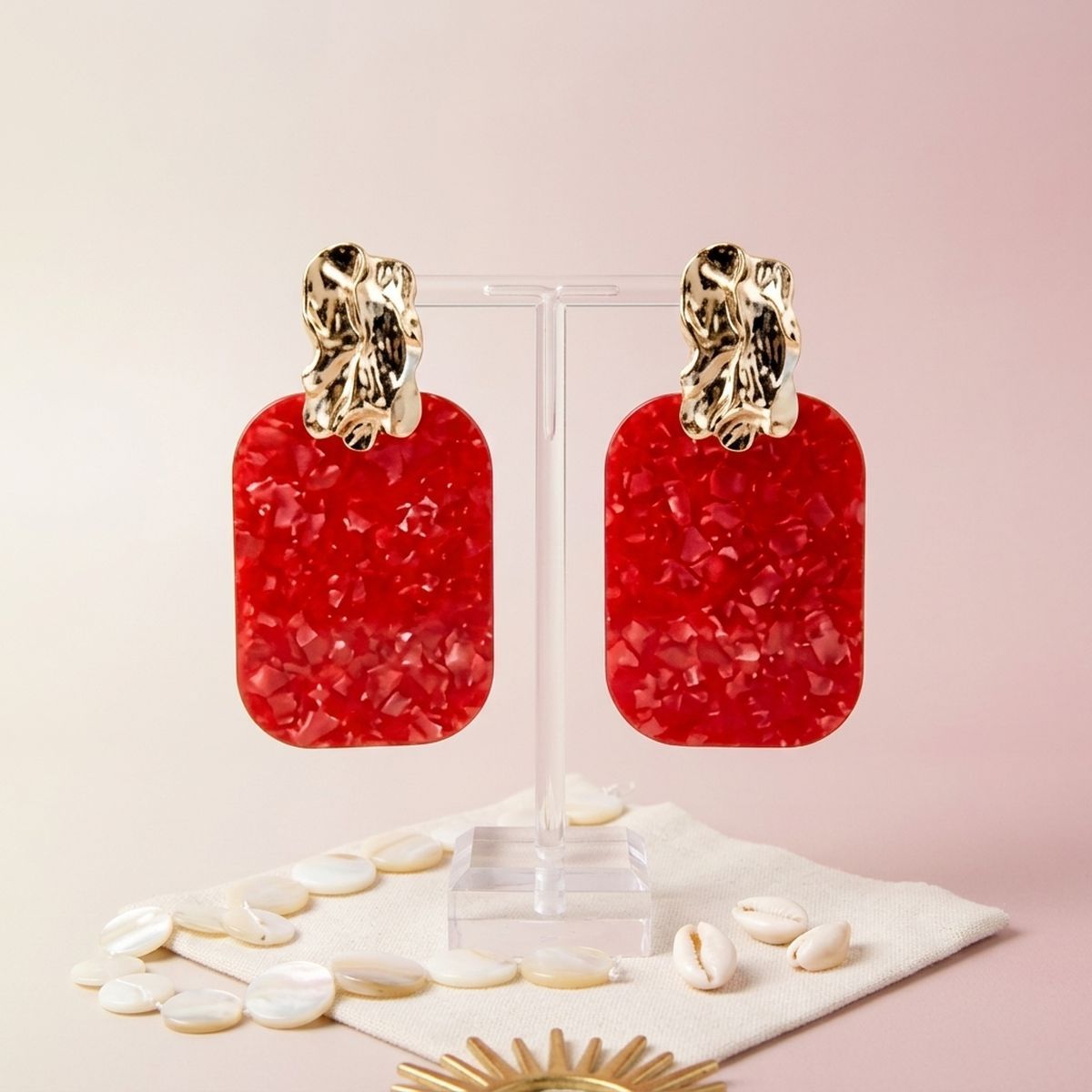 Drop Oversized Red Pearlescent Opulent Earrings