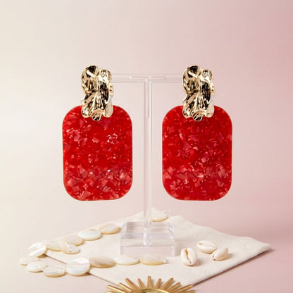 Drop Oversized Red Pearlescent Opulent Earrings