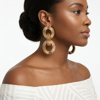 Chunky Gold Squared Tubogas Coil Drop Earrings