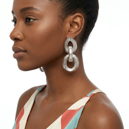 Chunky Silver Squared Tubogas Coil Drop Earrings