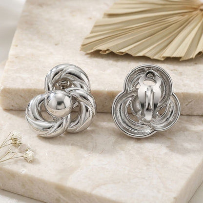 Chunky Silver Interlocking Knot 80s Stud Earrings