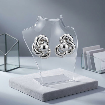 Chunky Silver Interlocking Knot 80s Stud Earrings