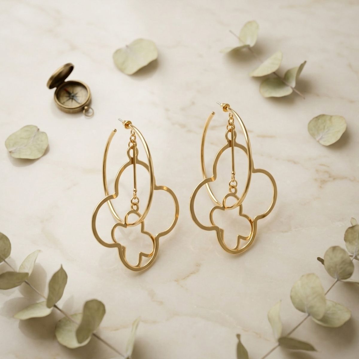 Hoop Gold Interconnected Quatrefoil Earrings