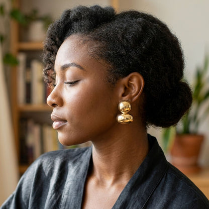 Gold Clip On Stacked Double Dome Chunky Earrings
