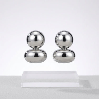 Silver Clip On Stacked Double Dome Chunky Earrings