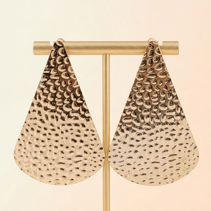 Clip On Gold Hammered Teardrop XL Earrings