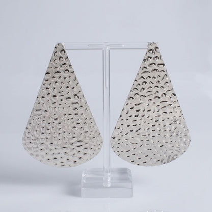 Clip On Silver Hammered Teardrop XL Earrings