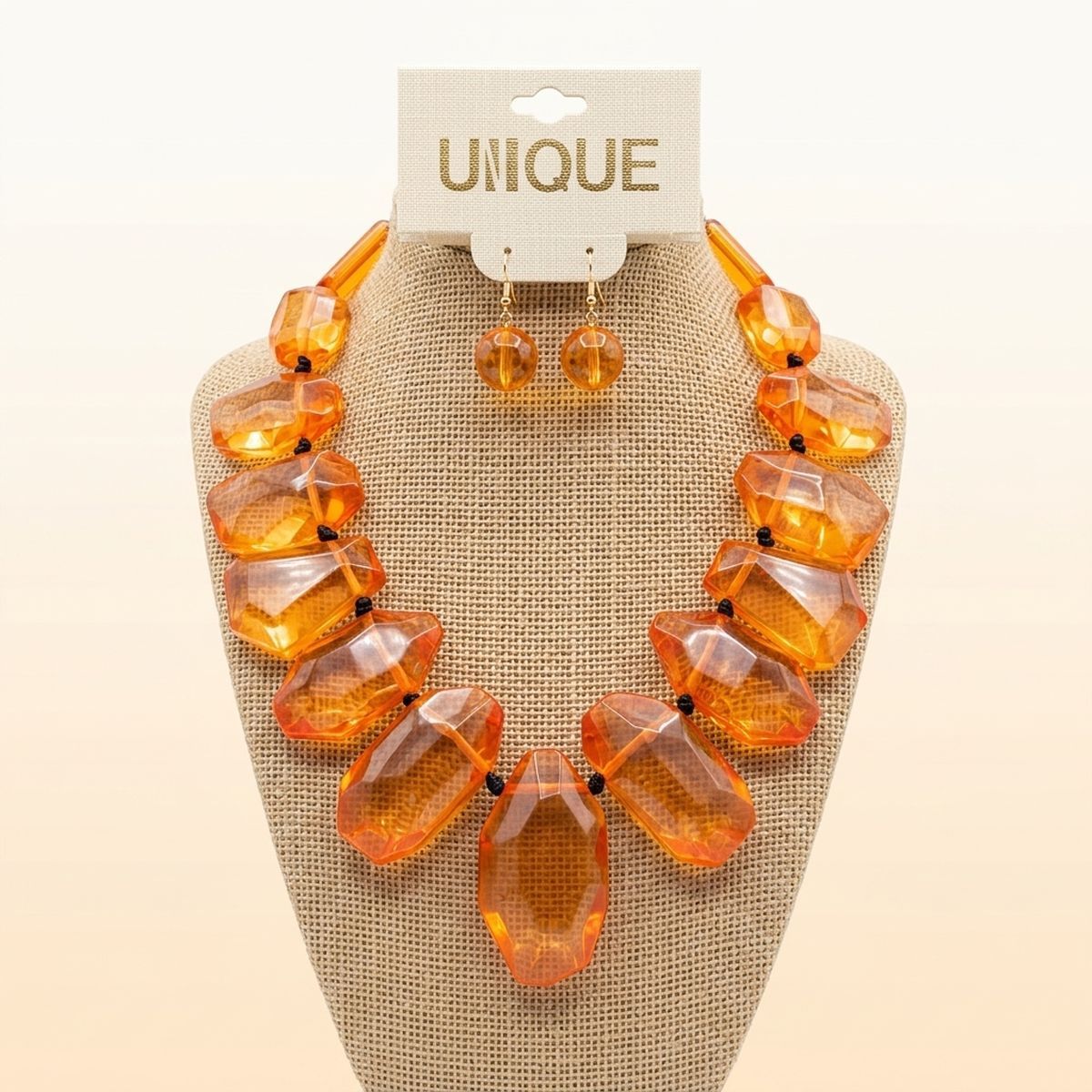 Toggle Chunky Orange Bead Cord Tribal Necklace