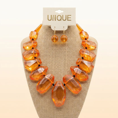 Toggle Chunky Orange Bead Cord Tribal Necklace