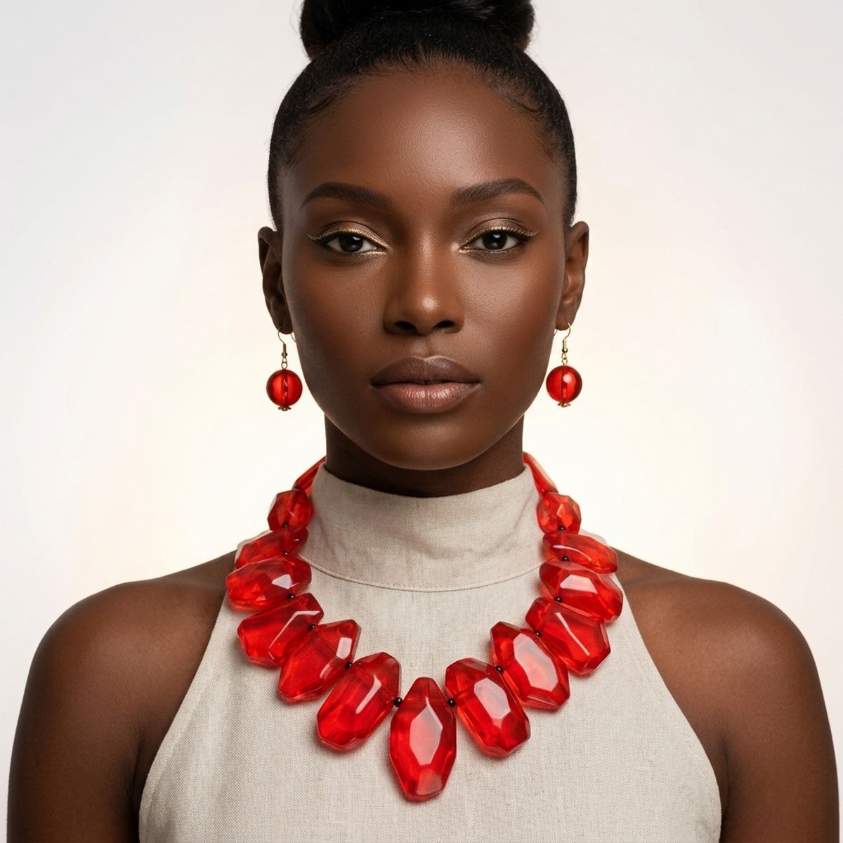 Toggle Chunky Red Bead Cord Tribal Necklace