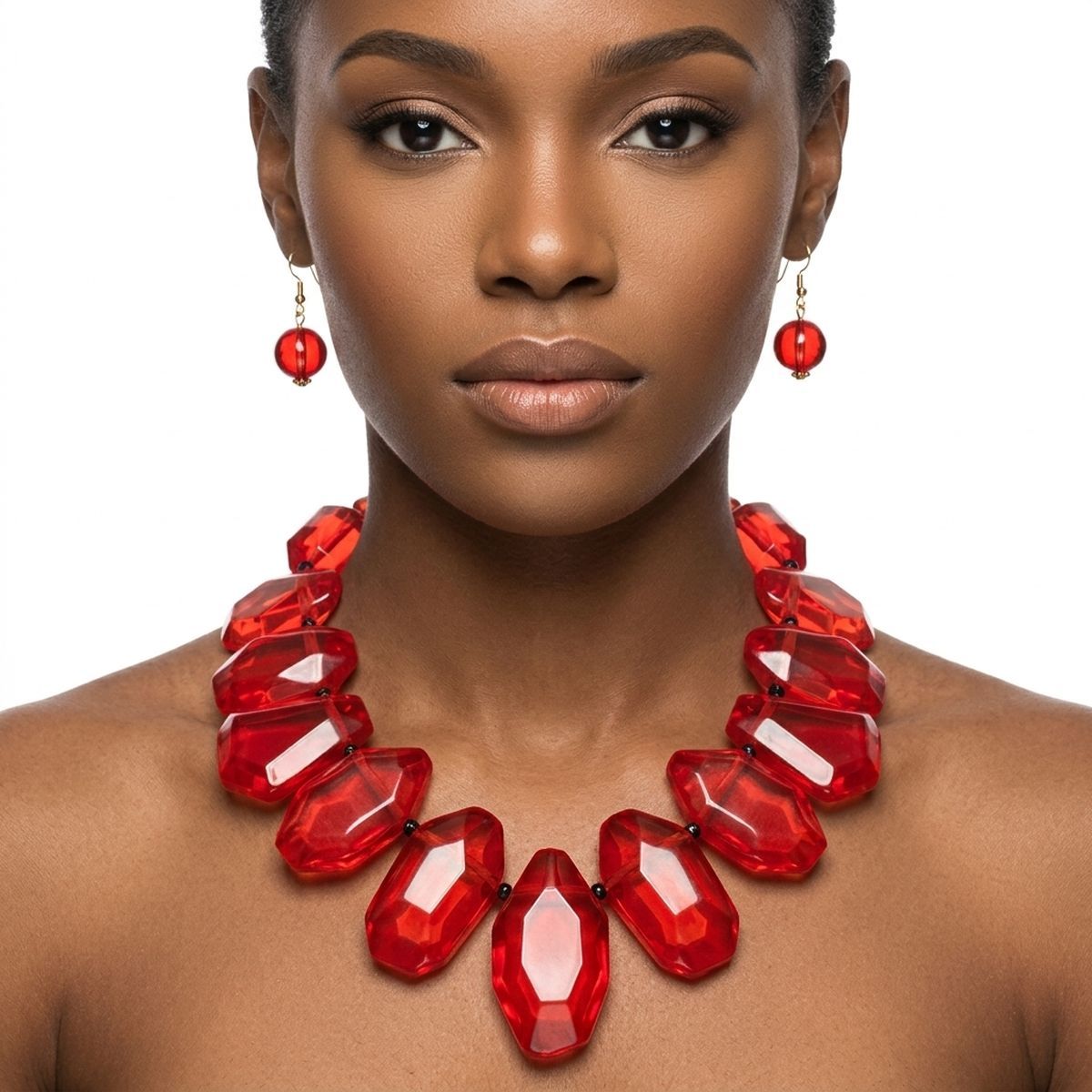 Toggle Chunky Red Bead Cord Tribal Necklace