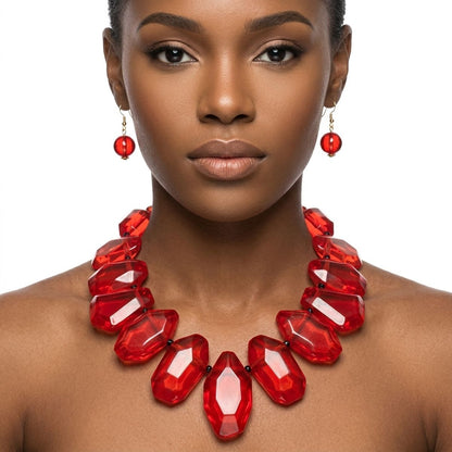 Toggle Chunky Red Bead Cord Tribal Necklace