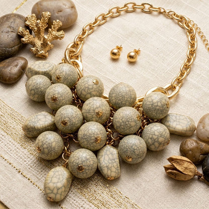Chunky Ivory Crackle Bead Chainmaille Bib Necklace