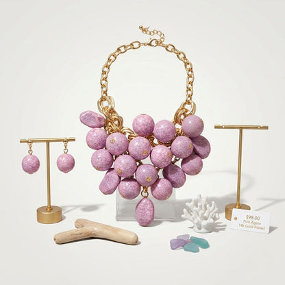 Chunky Pink Crackle Bead Chainmaille Bib Necklace