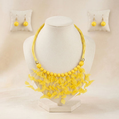 Yellow Cascading Leaves Beaded Cord Necklace