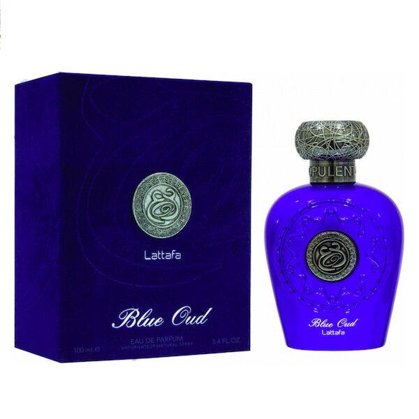 Lattafa Blue Oud Eau de Parfum blue bottle