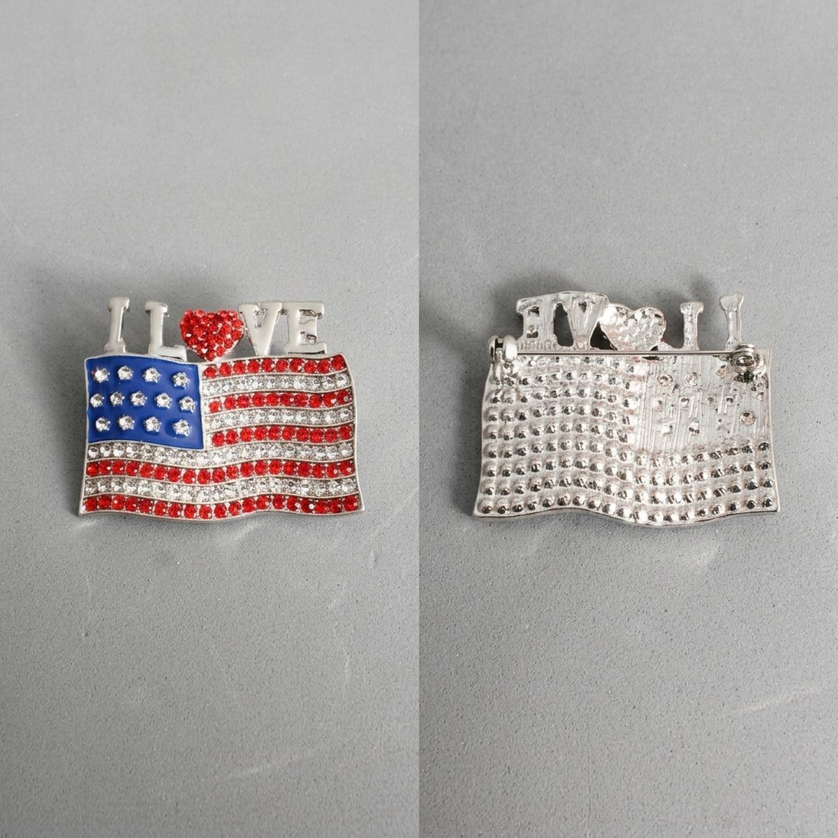 I LOVE American Flag Silver Patriotic Brooch Pin