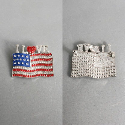I LOVE American Flag Silver Patriotic Brooch Pin