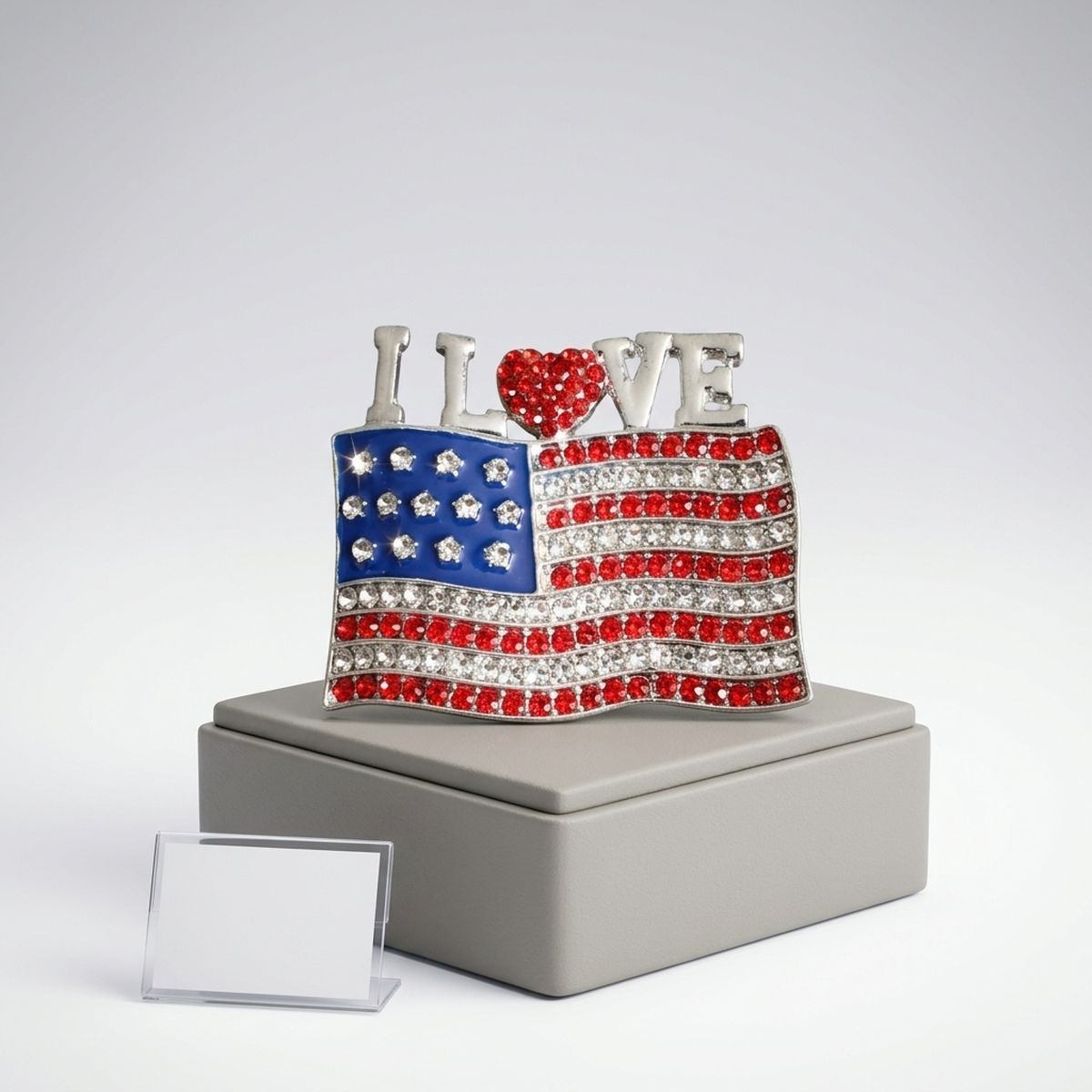 I LOVE American Flag Silver Patriotic Brooch Pin